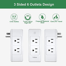 Load image into Gallery viewer, (2-Pack) Toldear 3 Prong Power Strip Wall Outlet Extender with 6 Outlets(3 Sided), Outlet Splitter with Rotating Plug, Multi Plug Outlet for Travel, Home, Dorm, Office, 1700 Joules (2, 3-Prong)
