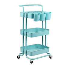 Load image into Gallery viewer, alvorog 3-Tier Rolling Utility Cart Storage Shelves Multifunction Storage Trolley Service Cart with Mesh Basket Handles and Wheels Easy Assembly for Bathroom, Kitchen, Office (Blue)