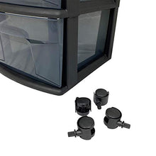 Load image into Gallery viewer, HOMZ Plastic 4 Drawer Medium Cart, Black Frame with Smoke Tint Drawers, Casters Included, Set of 1