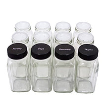 Load image into Gallery viewer, U-Pack 12 pieces of French Square Glass Spice Bottles 6 oz Spice Jars with Black Plastic Lids, Shaker Tops, and Labels by U-Pack