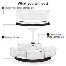 Load image into Gallery viewer, 2-Tier Lazy Susan Turntable and Height Adjustable Cabinet Organizer with 1x Large Bin and 3 x Divided Bins, Removable, Clear Spice Rack Organizer for Cabinet, Pantry, Kitchen (2 Tier)