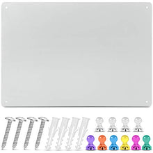Load image into Gallery viewer, Magnetic Metal Board 17.5’’ x 12’’ - Magnet Bulletin Vision Memo Board Includes 10 Push Pin Magnets and Hanging Hardware Kit for Easy Installation