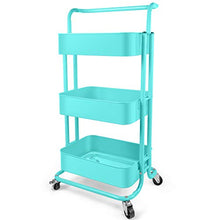 Load image into Gallery viewer, Homchwell 3 Tier Metal Utility Rolling Cart with Lockable Wheels, Multifunction Movable Storage Shelves Organizer Cart with Handle and Mesh Basket for Kitchen, Coffee Bar,Bathroom, Office