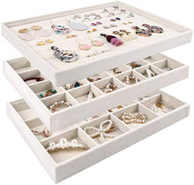Load image into Gallery viewer, Mebbay Stackable Velvet Jewelry Trays Organizer, Jewelry Storage Display Trays All Velvet for Drawer, Earring Necklace Bracelet Ring Organizer, Set of 3 (Creamy White)
