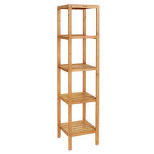 Load image into Gallery viewer, HOMFA 5-Tier Bamboo Shelf Free Standing Bathroom Tower Rack Corner Rack Multi-Functional Storage Organizer Unit