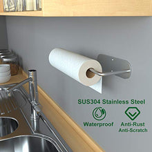 Load image into Gallery viewer, Paper Towel Holder - Self Adhesive or Drilling, Under Cabinet Paper Towel Holder, SUS304 Stainless Steel Paper Towel Holder Wall Mount for Kitchen, Cabinets, Bathroom, Wall(Silver)
