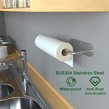 Load image into Gallery viewer, Paper Towel Holder - Self Adhesive or Drilling, Under Cabinet Paper Towel Holder, SUS304 Stainless Steel Paper Towel Holder Wall Mount for Kitchen, Cabinets, Bathroom, Wall(Silver)