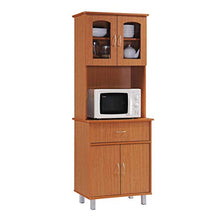 Load image into Gallery viewer, HODEDAH IMPORT Long Standing Kitchen Cabinet with Top & Bottom Enclosed Cabinet Space, One Drawer, Large Open Space for Microwave, Cherry