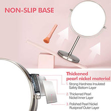 Load image into Gallery viewer, MIRRORMORE Professional 8" Vanity Mirror with 10X/1X Magnifying, Portable Makeup Mirror with Stand, Double Sided 350° Rotation Cosmetic Mirror, Senior Pearl Nickel, Round