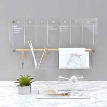 Load image into Gallery viewer, russell+hazel Acrylic Weekly Wall Calendar, Clear and Gold-Tone, Includes Wet Erase Markers and Mounting Hardware, 24” x 10” x .25”