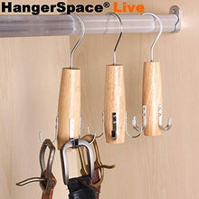 Load image into Gallery viewer, HangerSpace Natural Wooden Belt Hanger 2 Pack, Smooth Finish Solid Wood Belt Racks with 360° Swivel Hook, Space Saving Closet Organizer Holder for Scarves, Belts, Ties