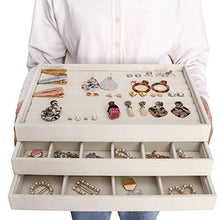 Load image into Gallery viewer, Mebbay Stackable Velvet Jewelry Trays Organizer, Jewelry Storage Display Trays All Velvet for Drawer, Earring Necklace Bracelet Ring Organizer, Set of 3 (Creamy White)
