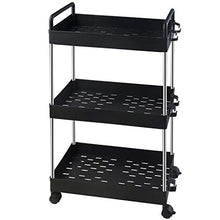 Load image into Gallery viewer, Ronlap 3 Tier Classic Storage Rolling Cart, Plastic Slide Out Storage Organizer Tower, Narrow Mobile Shelving Unit with Handle, Skinny Utility Cart with Wheels for Kitchen Bathroom Laundry Room, Black