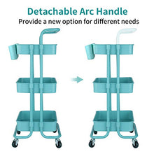 Load image into Gallery viewer, alvorog 3-Tier Rolling Utility Cart Storage Shelves Multifunction Storage Trolley Service Cart with Mesh Basket Handles and Wheels Easy Assembly for Bathroom, Kitchen, Office (Blue)