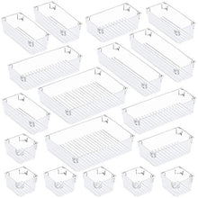 Load image into Gallery viewer, Puroma 18-pcs Desk Drawer Organizer Trays, 4 Different Sizes Large Capacity Plastic Bins Kitchen Drawer Organizers Bathroom Drawer Dividers for Makeup, Kitchen Utensils, Jewelries and Gadgets