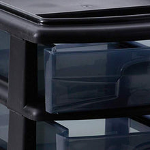 Load image into Gallery viewer, HOMZ Plastic 4 Drawer Medium Cart, Black Frame with Smoke Tint Drawers, Casters Included, Set of 1