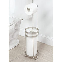 Load image into Gallery viewer, mDesign Metal Decorative Freestanding Toilet Paper Roll Holder Stand and Dispenser with Storage for 3 Extra Rolls of Reserve Toilet Tissue - for Bathroom Storage Organizing - Holds Mega Rolls - Satin