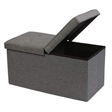 Load image into Gallery viewer, B FSOBEIIALEO Storage Ottoman with Filpping Lids, Ottoman Storage Bench Footrest Seat, Storage Organizer Toy Chest Linen 30"x15"x15" (Grey)