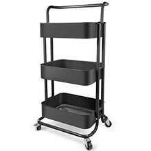 Load image into Gallery viewer, Homchwell 3 Tier Metal Utility Rolling Cart with Lockable Wheels, Multifunction Movable Storage Shelves Organizer Cart with Handle and Mesh Basket for Kitchen, Coffee Bar,Bathroom, Office