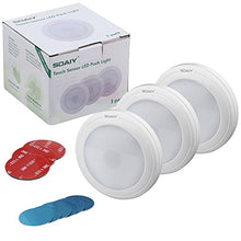 Load image into Gallery viewer, SOAIY Touch Light Battery Powered Ultra-Thin Touch Sensor LED Cabinet Lights, Bedroom, Magnet Stick-on Closet Light, LED Tap Night Lights for Kitchen, Stairs, Bar Pack of 3