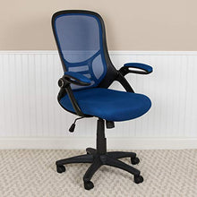 Load image into Gallery viewer, Flash Furniture High Back Blue Mesh Ergonomic Swivel Office Chair with Black Frame and Flip-up Arms