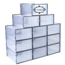 Load image into Gallery viewer, Shoe Storage Box 12 PCS Stackable Shoe Organizer Shoe Box Organizers Shoe Boxes Clear Plastic Stackable Sneaker Storage Shoe Containers with Drop Front