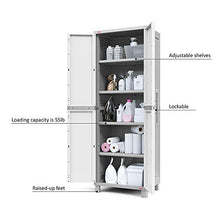 Load image into Gallery viewer, Keter Storage Cabinet with Doors and Shelves for Tool and Home Organization, White & Grey