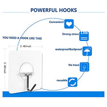 Load image into Gallery viewer, JINSHUNFA Wall Hooks 13lb(Max) Transparent Reusable Seamless Hooks,Waterproof and Oilproof,Bathroom Kitchen Heavy Duty Self Adhesive Hooks,8 Pack