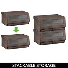 Load image into Gallery viewer, mDesign Fabric Large Storage Box Bin with Clear Window, Hinged Lid - Holder for Men's and Women's Dress Shoes, Boots, Pumps, Sandals, Flats - Modern Closet Organizer Solution, 4 Pack - Espresso Brown