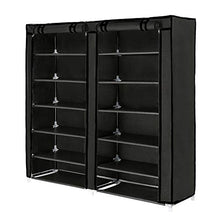 Load image into Gallery viewer, Blissun 7 Tier Shoe Rack Storage Organizer, 36 Pairs Portable Double Row Shoe Rack Shelf Cabinet Tower for Closet with Nonwoven Fabric Cover, Black