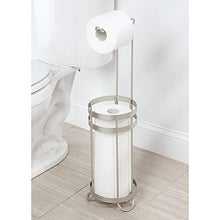 Load image into Gallery viewer, mDesign Metal Decorative Freestanding Toilet Paper Roll Holder Stand and Dispenser with Storage for 3 Extra Rolls of Reserve Toilet Tissue - for Bathroom Storage Organizing - Holds Mega Rolls - Satin