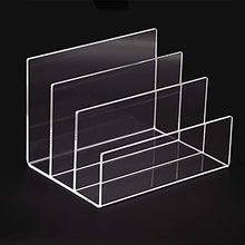 Load image into Gallery viewer, Clear Acrylic File Sorter, 3 Sections Desk Plastic File Folder Rack, Clear Office File Organizer for Document Paper Letter Book Envelope Laptop Makeup Eye Shadow Palette Mail Electronic Purse