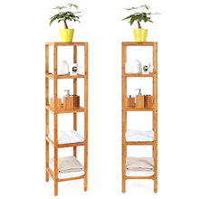 Load image into Gallery viewer, HOMFA 5-Tier Bamboo Shelf Free Standing Bathroom Tower Rack Corner Rack Multi-Functional Storage Organizer Unit