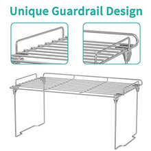 Load image into Gallery viewer, Stackable Cabinet Shelf Kitchen Cabinet Organizers and Storage, 2 Pack Pantry Shelves Organizer with Guardrails Design for Safely Storing Kitchen Counter Bedroom Bathroom Accessories, Stainless Steel