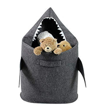 Load image into Gallery viewer, Bins & Things Shark Kids Laundry Hamper | Toy Organizer Basket | Baby Clothes Nursery Basket with Handles - Real Shark Look with Teeth, Fins, Eyes