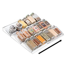 Load image into Gallery viewer, mDesign Adjustable, Expandable Plastic Spice Rack, Drawer Organizer for Kitchen Cabinet Drawers - 3 Slanted Tiers for Garlic, Salt, Pepper Spice Jars, Seasonings, Vitamins, Supplements - Clear