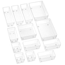 Load image into Gallery viewer, SMARTAKE 13-Piece Drawer Organizers with Non-Slip Silicone Pads, 5-Size Desk Drawer Organizer Trays Storage Tray for Makeup, Jewelries, Utensils in Bedroom Dresser, Office and Kitchen, Clear
