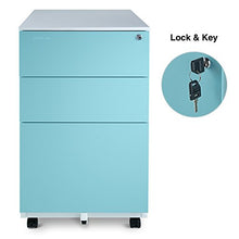 Load image into Gallery viewer, Aurora FC-103BL Fully Assembled Modern Soho Design 3-Drawer Metal Mobile File Cabinet with Lock Key, White/Aqua Blue