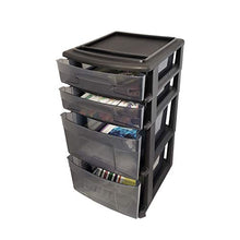 Load image into Gallery viewer, HOMZ Plastic 4 Drawer Medium Cart, Black Frame with Smoke Tint Drawers, Casters Included, Set of 1