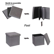 Load image into Gallery viewer, B FSOBEIIALEO Storage Ottoman Cube, Linen Small Coffee Table, Foot Rest Stool Seat, Folding Toys Chest Collapsible for Kids Grey 11.8"x11.8"x11.8"