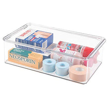 Load image into Gallery viewer, mDesign Stackable Plastic Storage Bin Box with Hinged Lid - Organizer for Vitamins, Supplements, Serums, Essential Oils, Medicine Pill Bottles, Adhesive Bandages, First Aid Supplies - Clear