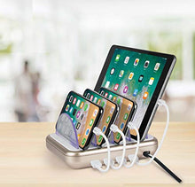 Load image into Gallery viewer, Merkury Innovations 4.8 Amp 4-Port USB Charging Station Fast Charge Docking Station for Multiple Devices - Multi Device Charger Organizer - Compatible with Apple iPad iPhone and Android (White/Gold)