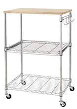 Load image into Gallery viewer, Finnhomy 3-Tier Wire Rolling Kitchen Cart, Food Service Cart, Microwave Stand, Oak Cutting Board and Chrome