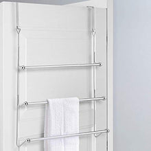 Load image into Gallery viewer, MyGift Over-The-Door 3 Tier Bathroom Towel Bar Rack with Chrome-Plated Finish