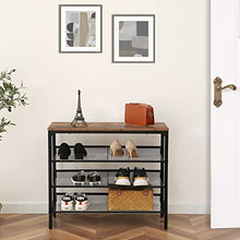 Load image into Gallery viewer, HOOBRO Industrial Shoe Rack, 4-Tier Shoe Shelf, Storage Organizer Unit with 3 Mesh Shelves, Wood Look Accent Furniture with Metal Frame, for Entryway, Living Room, Hallway BF14XJ01