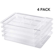 Load image into Gallery viewer, Oubonun Expandable Drawer Organizer 11.1” to 19.2” Width, Shallow Cosmetic Organizer 1.3” Height, 4 Packs, Clear Plastic Storage Trays with 7 Compartments for Dressing Table, Bathroom, and Office Desk