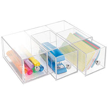 Load image into Gallery viewer, mDesign Home Office, Desk Organizer Storage Station for Storing Gel Pens, Erasers, Tape, Push Pins, Pencils, Markers - Space Saving - Use Vertically or Horizontally - 3 Drawers, 2 Pack - Clear