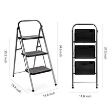 Load image into Gallery viewer, Delxo Step Ladder 3 Step Folding Step Stool with Anti-Slip Wide Pedal,Hold Up to 330lb Sturdy Steel 3 Step Stool ,Lightweight Folding Step Ladder for Adults Grey
