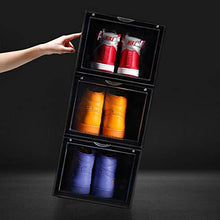 Load image into Gallery viewer, AOTENG STAR Storage Shoes Box Womens Mens Shoe Storage Display Box Plastic Foldable Stackable Shoe Container Clear Closet Shelf Shoe Organizer-3 Pack (Black, 3-Pack)