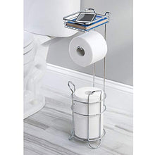 Load image into Gallery viewer, mDesign Freestanding Metal Wire Toilet Paper Roll Holder Stand and Dispenser with Storage Shelf for Cell, Mobile Phone - Bathroom Storage Organization - Holds 3 Mega Rolls - Chrome
